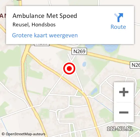 Locatie op kaart van de 112 melding: Ambulance Met Spoed Naar Reusel, Hondsbos op 26 juli 2014 16:25