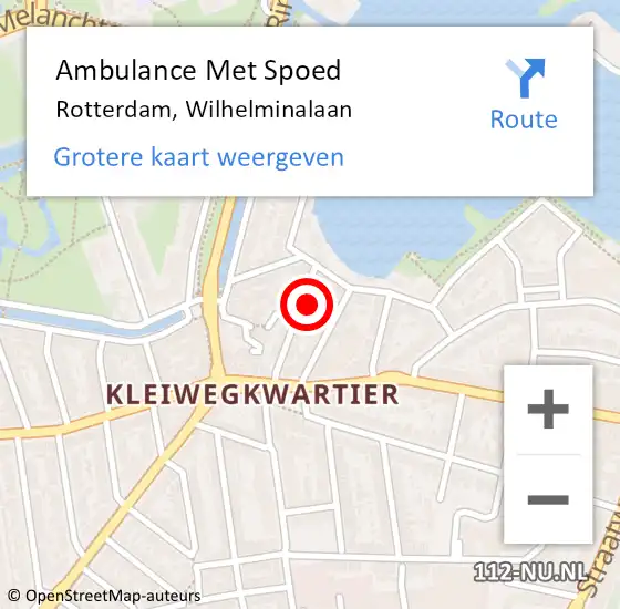 Locatie op kaart van de 112 melding: Ambulance Met Spoed Naar Rotterdam, Wilhelminalaan op 17 augustus 2022 00:12