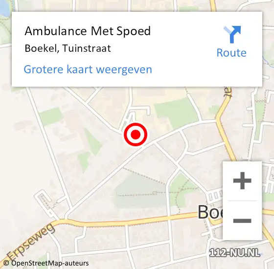 Locatie op kaart van de 112 melding: Ambulance Met Spoed Naar Boekel, Tuinstraat op 26 juli 2014 17:00
