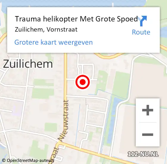 Locatie op kaart van de 112 melding: Trauma helikopter Met Grote Spoed Naar Zuilichem, Vornstraat op 17 augustus 2022 11:30