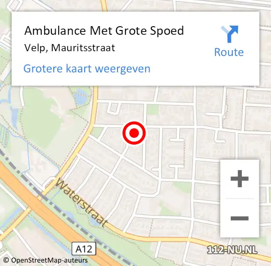 Locatie op kaart van de 112 melding: Ambulance Met Grote Spoed Naar Velp, Mauritsstraat op 17 augustus 2022 13:13