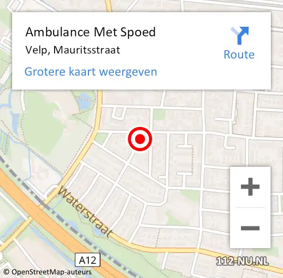Locatie op kaart van de 112 melding: Ambulance Met Spoed Naar Velp, Mauritsstraat op 17 augustus 2022 13:31