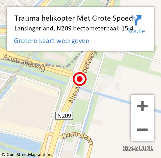 Locatie op kaart van de 112 melding: Trauma helikopter Met Grote Spoed Naar Lansingerland, N209 hectometerpaal: 15,4 op 17 augustus 2022 14:06