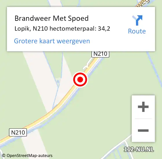 Locatie op kaart van de 112 melding: Brandweer Met Spoed Naar Lopik, N210 hectometerpaal: 34,2 op 17 augustus 2022 14:41