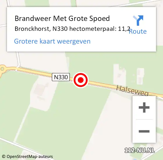 Locatie op kaart van de 112 melding: Brandweer Met Grote Spoed Naar Bronckhorst, N330 hectometerpaal: 11,2 op 17 augustus 2022 15:08