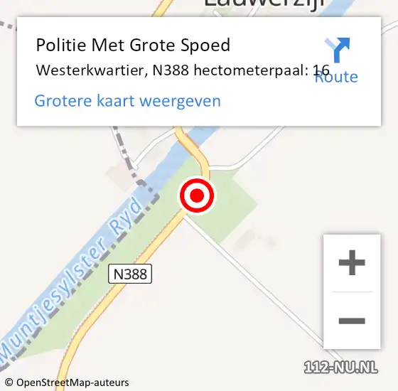 Locatie op kaart van de 112 melding: Politie Met Grote Spoed Naar Westerkwartier, N388 hectometerpaal: 16 op 17 augustus 2022 16:49