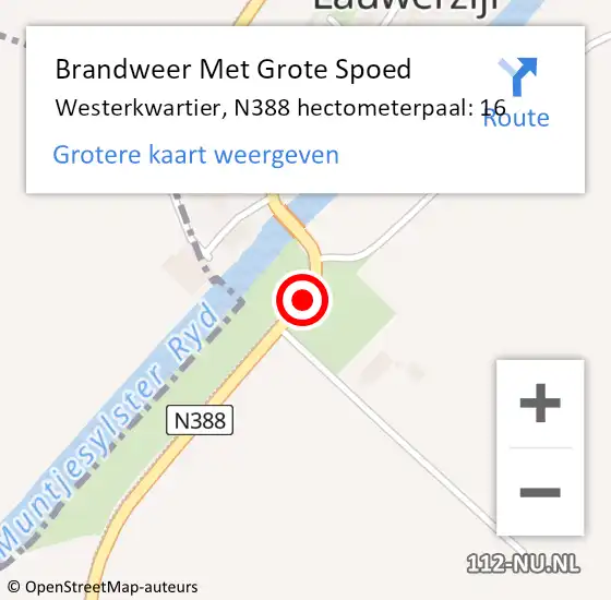 Locatie op kaart van de 112 melding: Brandweer Met Grote Spoed Naar Westerkwartier, N388 hectometerpaal: 16 op 17 augustus 2022 16:51