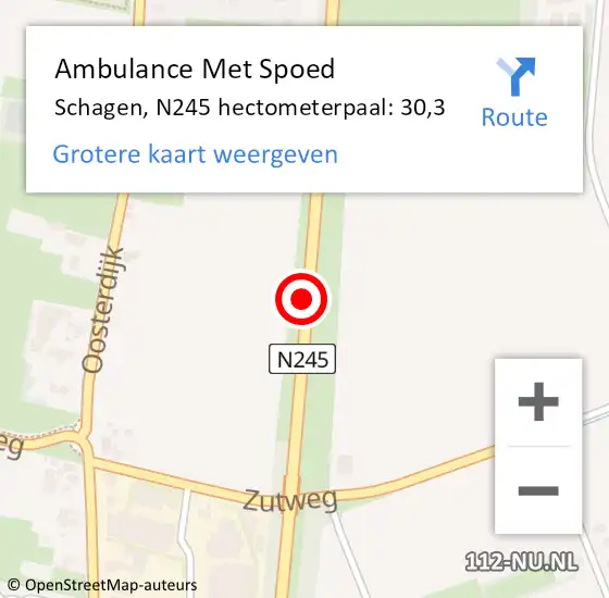 Locatie op kaart van de 112 melding: Ambulance Met Spoed Naar Schagen, N245 hectometerpaal: 30,3 op 17 augustus 2022 18:04