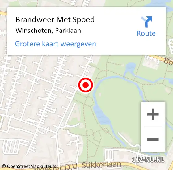 Locatie op kaart van de 112 melding: Brandweer Met Spoed Naar Winschoten, Parklaan op 17 augustus 2022 18:31
