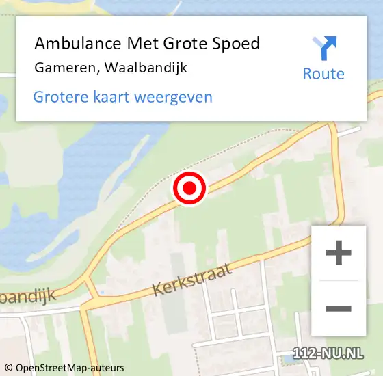 Locatie op kaart van de 112 melding: Ambulance Met Grote Spoed Naar Gameren, Waalbandijk op 17 augustus 2022 18:34