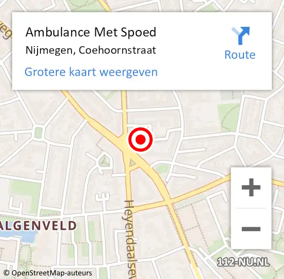 Locatie op kaart van de 112 melding: Ambulance Met Spoed Naar Nijmegen, Coehoornstraat op 17 augustus 2022 19:08