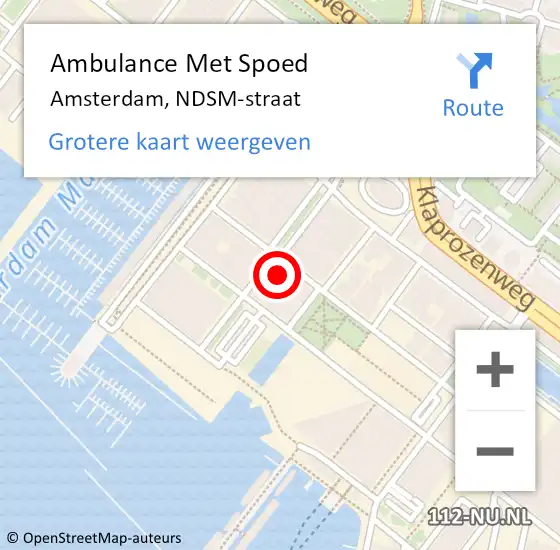 Locatie op kaart van de 112 melding: Ambulance Met Spoed Naar Amsterdam, NDSM-straat op 17 augustus 2022 22:52