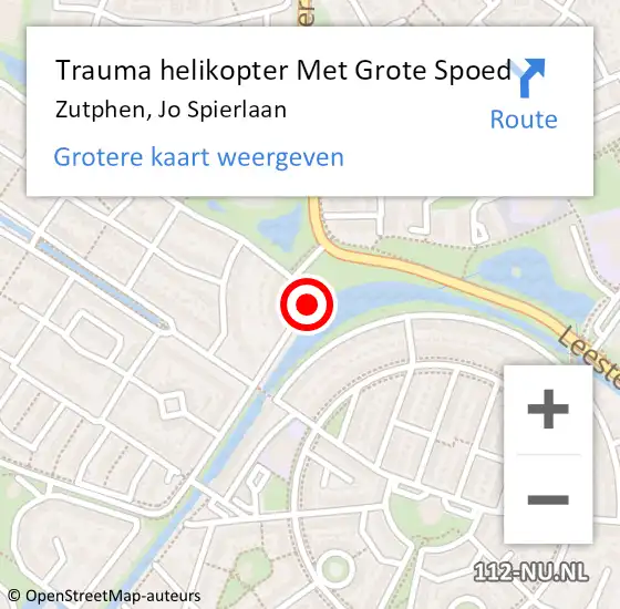 Locatie op kaart van de 112 melding: Trauma helikopter Met Grote Spoed Naar Zutphen, Jo Spierlaan op 18 augustus 2022 14:57