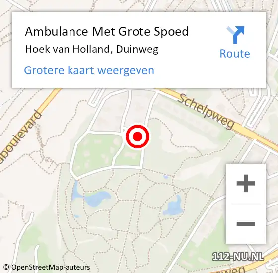 Locatie op kaart van de 112 melding: Ambulance Met Grote Spoed Naar Hoek van Holland, Duinweg op 18 augustus 2022 15:46