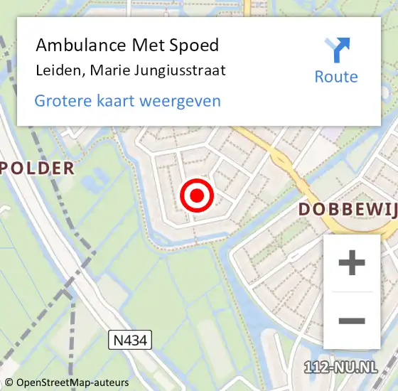 Locatie op kaart van de 112 melding: Ambulance Met Spoed Naar Leiden, Marie Jungiusstraat op 18 augustus 2022 16:26