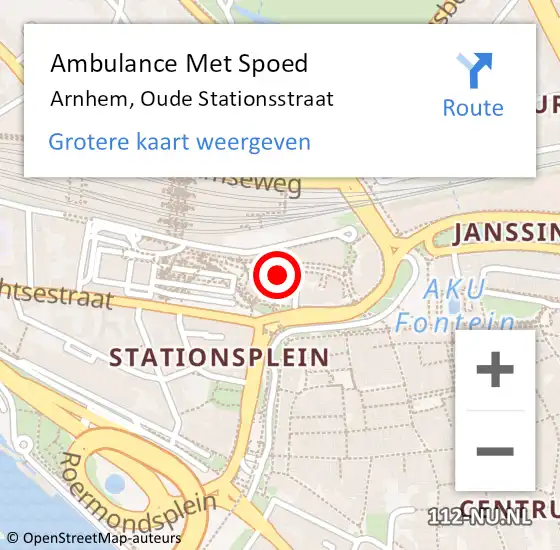 Locatie op kaart van de 112 melding: Ambulance Met Spoed Naar Arnhem, Oude Stationsstraat op 18 augustus 2022 18:57