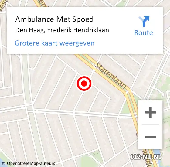 Locatie op kaart van de 112 melding: Ambulance Met Spoed Naar Den Haag, Frederik Hendriklaan op 18 augustus 2022 18:58