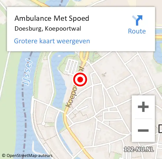 Locatie op kaart van de 112 melding: Ambulance Met Spoed Naar Doesburg, Koepoortwal op 18 augustus 2022 19:54