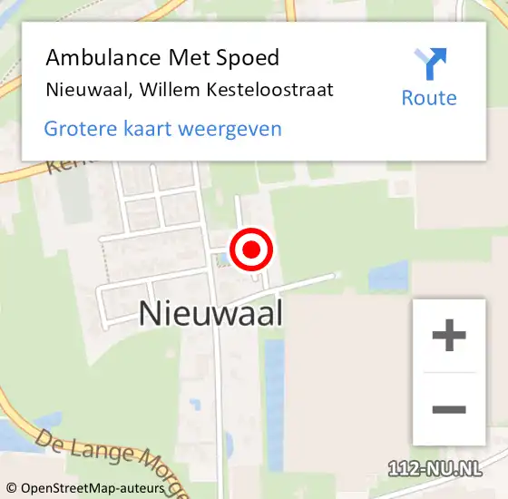 Locatie op kaart van de 112 melding: Ambulance Met Spoed Naar Nieuwaal, Willem Kesteloostraat op 18 augustus 2022 20:29