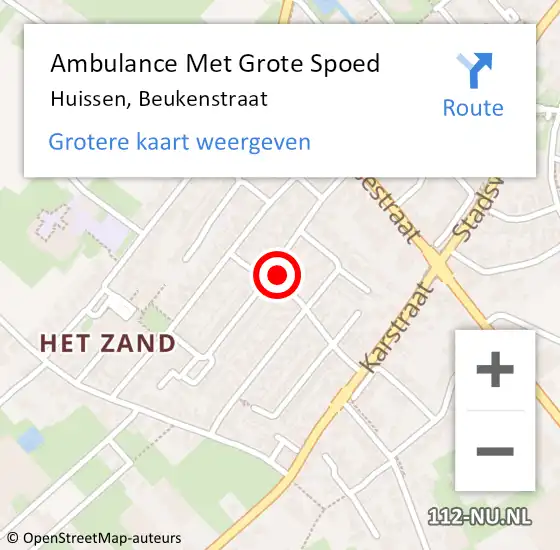 Locatie op kaart van de 112 melding: Ambulance Met Grote Spoed Naar Huissen, Beukenstraat op 18 augustus 2022 21:19