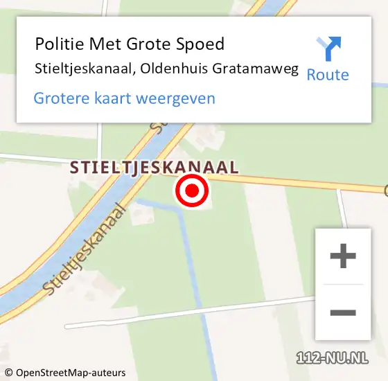 Locatie op kaart van de 112 melding: Politie Met Grote Spoed Naar Stieltjeskanaal, Oldenhuis Gratamaweg op 18 augustus 2022 21:43