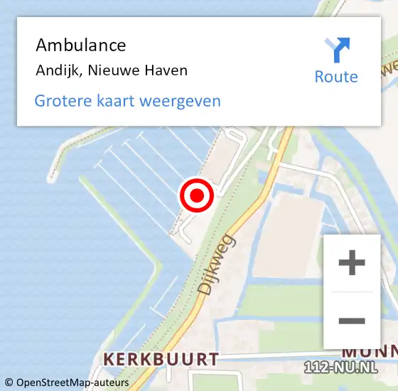 Locatie op kaart van de 112 melding: Ambulance Andijk, Nieuwe Haven op 19 augustus 2022 00:31