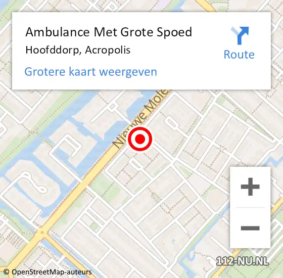 Locatie op kaart van de 112 melding: Ambulance Met Grote Spoed Naar Hoofddorp, Acropolis op 19 augustus 2022 02:38