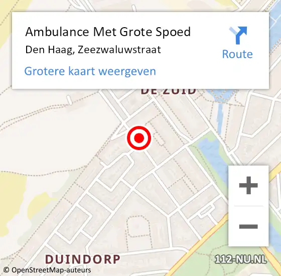 Locatie op kaart van de 112 melding: Ambulance Met Grote Spoed Naar Den Haag, Zeezwaluwstraat op 19 augustus 2022 10:28