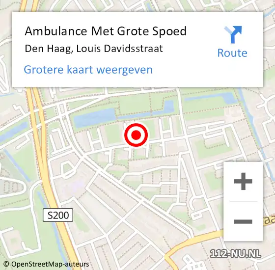 Locatie op kaart van de 112 melding: Ambulance Met Grote Spoed Naar Den Haag, Louis Davidsstraat op 19 augustus 2022 10:49