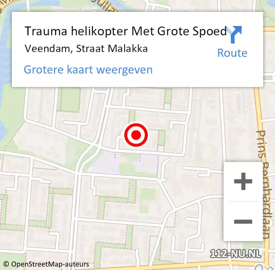 Locatie op kaart van de 112 melding: Trauma helikopter Met Grote Spoed Naar Veendam, Straat Malakka op 19 augustus 2022 10:59