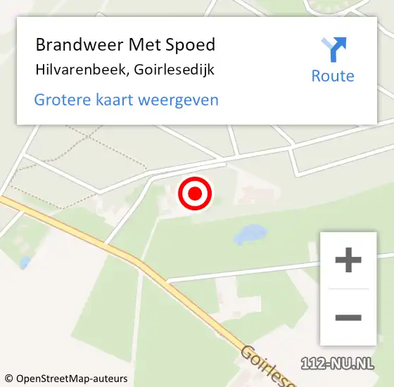 Locatie op kaart van de 112 melding: Brandweer Met Spoed Naar Hilvarenbeek, Goirlesedijk op 19 augustus 2022 13:10