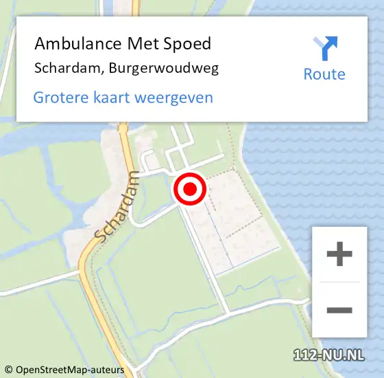 Locatie op kaart van de 112 melding: Ambulance Met Spoed Naar Schardam, Burgerwoudweg op 19 augustus 2022 13:12