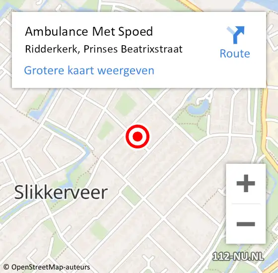 Locatie op kaart van de 112 melding: Ambulance Met Spoed Naar Ridderkerk, Prinses Beatrixstraat op 19 augustus 2022 14:09