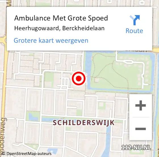 Locatie op kaart van de 112 melding: Ambulance Met Grote Spoed Naar Heerhugowaard, Berckheidelaan op 19 augustus 2022 14:43