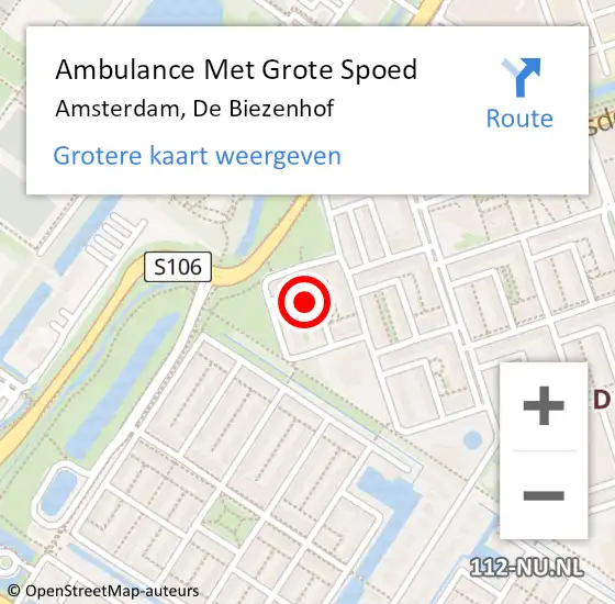 Locatie op kaart van de 112 melding: Ambulance Met Grote Spoed Naar Amsterdam, De Biezenhof op 19 augustus 2022 15:40
