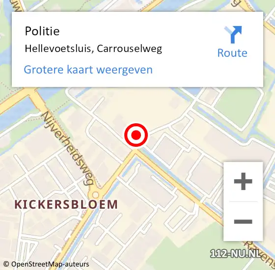 Locatie op kaart van de 112 melding: Politie Hellevoetsluis, Carrouselweg op 19 augustus 2022 17:23
