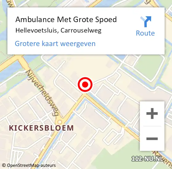 Locatie op kaart van de 112 melding: Ambulance Met Grote Spoed Naar Hellevoetsluis, Carrouselweg op 19 augustus 2022 17:23