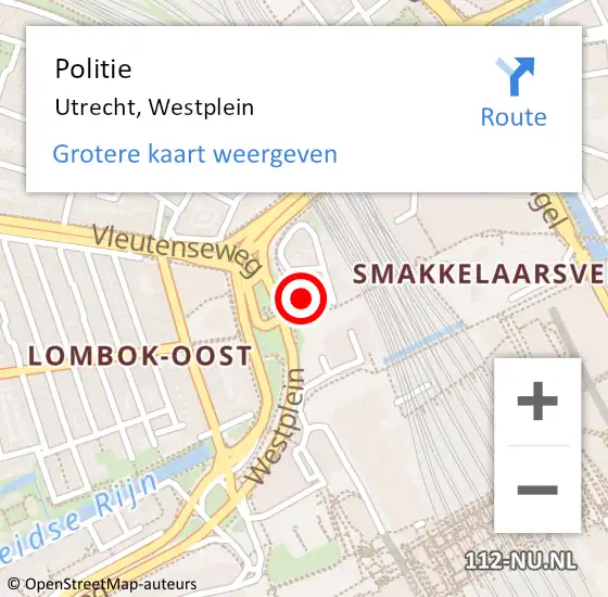 Locatie op kaart van de 112 melding: Politie Utrecht, Westplein op 19 augustus 2022 19:41