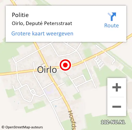 Locatie op kaart van de 112 melding: Politie Oirlo, Deputé Petersstraat op 19 augustus 2022 20:15
