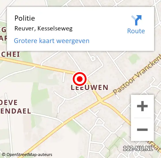 Locatie op kaart van de 112 melding: Politie Reuver, Kesselseweg op 19 augustus 2022 21:24