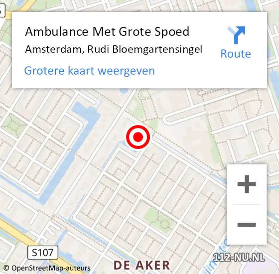Locatie op kaart van de 112 melding: Ambulance Met Grote Spoed Naar Amsterdam, Rudi Bloemgartensingel op 19 augustus 2022 21:57