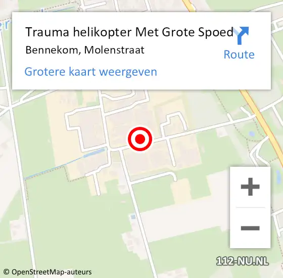 Locatie op kaart van de 112 melding: Trauma helikopter Met Grote Spoed Naar Bennekom, Molenstraat op 20 augustus 2022 02:14