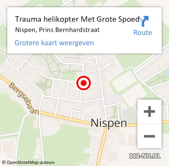 Locatie op kaart van de 112 melding: Trauma helikopter Met Grote Spoed Naar Nispen, Prins Bernhardstraat op 20 augustus 2022 05:10