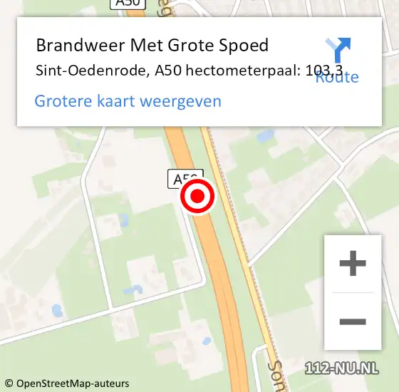 Locatie op kaart van de 112 melding: Brandweer Met Grote Spoed Naar Sint-Oedenrode, A50 hectometerpaal: 103,3 op 20 augustus 2022 07:05