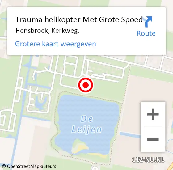 Locatie op kaart van de 112 melding: Trauma helikopter Met Grote Spoed Naar Hensbroek, Kerkweg. op 20 augustus 2022 07:11