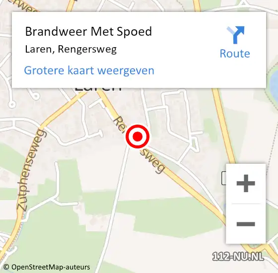 Locatie op kaart van de 112 melding: Brandweer Met Spoed Naar Laren, Rengersweg op 20 augustus 2022 08:22