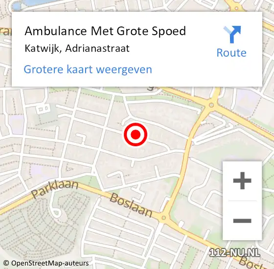 Locatie op kaart van de 112 melding: Ambulance Met Grote Spoed Naar Katwijk, Adrianastraat op 20 augustus 2022 09:40