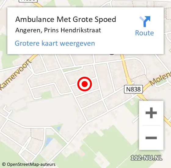 Locatie op kaart van de 112 melding: Ambulance Met Grote Spoed Naar Angeren, Prins Hendrikstraat op 20 augustus 2022 11:00