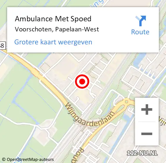 Locatie op kaart van de 112 melding: Ambulance Met Spoed Naar Voorschoten, Papelaan-West op 20 augustus 2022 11:21