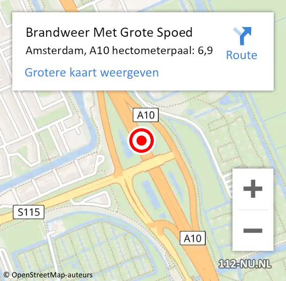 Locatie op kaart van de 112 melding: Brandweer Met Grote Spoed Naar Amsterdam, A10 hectometerpaal: 6,9 op 20 augustus 2022 13:30